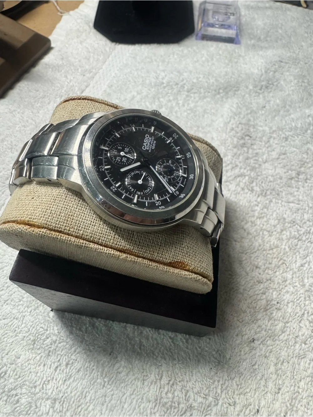 Casio Silver Stainless Steel Watch with Black Dial